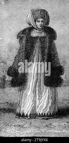 Portrait gravé d'une paysanne russe en costume traditionnel. Publié circa 1887 Banque D'Images