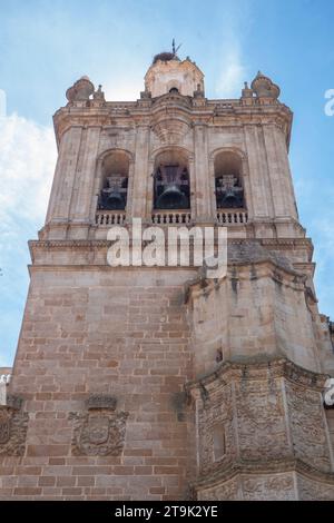 Cathédrale de Coria de notre-Dame de l'Assomption, Caceres, Espagne. Détail clocher Banque D'Images