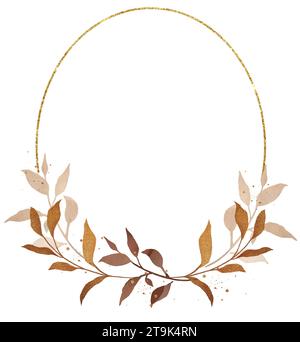 Illustration de la couronne de bohème de branche de feuilles graphique. Herbes séchées, bordure florale d'herbe beige, arrangement élégant. Boho botanique feuilles clipart. Mariage dans Banque D'Images