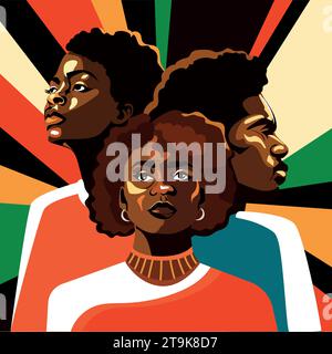Portrait des femmes et des hommes afro-américains.Illustration vectorielle dans un style moderne.Groupe de personnes noires debout ensemble.concept du mois de l'histoire noire Illustration de Vecteur