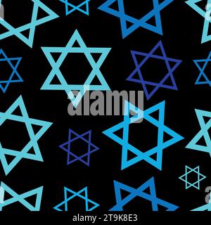 Israel Magen David Star modèle sans couture pour impression, web, décoration design, carte, fond. Étoiles de David sur un vecteur de fond noir Illustration de Vecteur