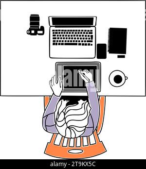 Girl Illustrator graphiste sur le lieu de travail Illustration de Vecteur