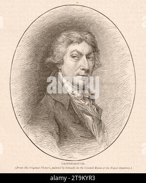 Gravure de Thomas Gainsborough tirée du livre « Greater London, volume 2 » par Cassel and Company, Londres 1898. Thomas Gainsborough était un portraitiste et paysagiste anglais, dessinateur et graveur. Banque D'Images