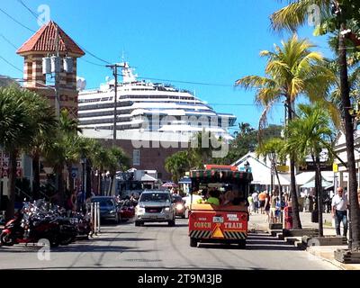 Key West, Floride, États-Unis. 3 mars 2014. PHOTO : le bateau de croisière Carnival Freedom est amarré à Key West, en Floride, le 3 mars 2014. Les résidents de Key West ont adopté trois mesures pour restreindre les navires de croisière, mais un riche donateur au gouvernement Ron DeSantis veut agrandir le port de croisière pour accueillir de plus grands navires. Le donateur aurait donné près de 1 millions de dollars aux campagnes du gouverneur. (Image de crédit : © Mark Hertzberg/ZUMA Press Wire) USAGE ÉDITORIAL SEULEMENT! Non destiné à UN USAGE commercial ! Banque D'Images