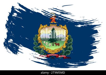 Fond vectoriel de drapeau de trait de pinceau de Vermont US State. Bannière isolée peinte de style grunge dessinée à la main. Illustration de Vecteur