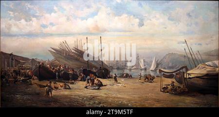 La Barceloneta, 1870, paysage de Ramon Marti Alsina (1826-1894). Huile sur toile. Musée de Montserrat. Monistrol, Barcelone, Espagne. Banque D'Images