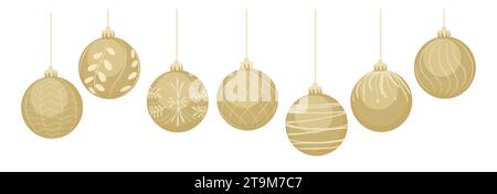 Ensemble de vecteurs de boules de Noël en or isolé. Illustration de Vecteur