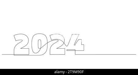 dessin au trait continu 2024 numéros logo design minimalisme célébration du concept Illustration de Vecteur