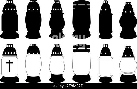 Ensemble de différentes bougies commémoratives de cimetière isolé sur blanc Illustration de Vecteur