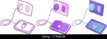 Un smartphone chargeant la batterie à la main dessinée dans un style plat Banque D'Images