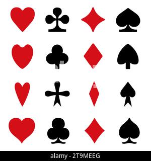 Ensemble de symboles de cartes à jouer différents isolés sur blanc Illustration de Vecteur
