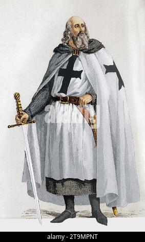 Jacques Molay. Portrait du 23e et dernier grand maître des Templiers, Jacques de Molay (c. 1240–1250–1314), illustration du 19e siècle Banque D'Images