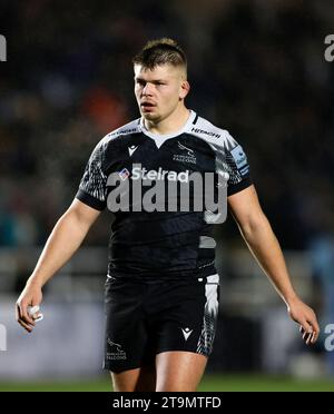 Jamie Blamire des Newcastle Falcons lors du Gallagher Premiership Match au Kingston Park Stadium, Newcastle upon Tyne. Date de la photo : dimanche 26 novembre 2023. Banque D'Images