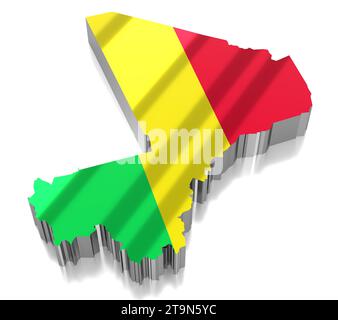 Mali - frontières du pays et drapeau - illustration 3D. Banque D'Images