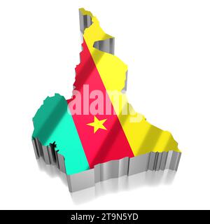 Cameroun - frontières du pays et drapeau - illustration 3D. Banque D'Images