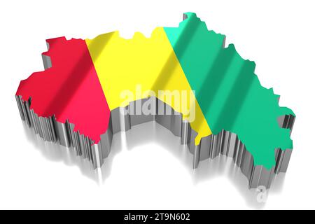 Guinée - frontières du pays et drapeau - illustration 3D. Banque D'Images