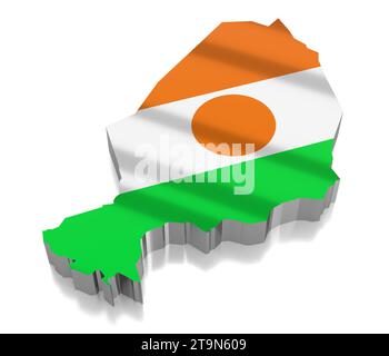 Niger - frontières du pays et drapeau - illustration 3D. Banque D'Images