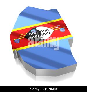 ESwatini - frontières et drapeau du pays - illustration 3D. Banque D'Images