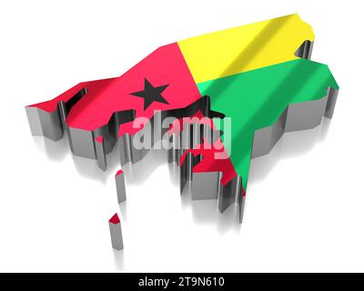 Guinée Bissau - frontières du pays et drapeau - illustration 3D. Banque D'Images