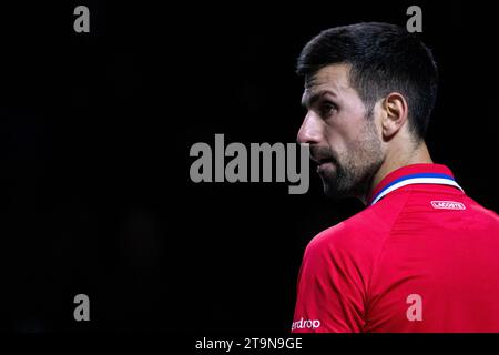 Novak Djokovic de Serbie vu lors du match de quart de finale de la coupe Davis entre la Serbie et la Grande-Bretagne au Palacio de los Deportes Jose Maria Martin Carpena à Malaga.Note finale : Serbie 2:0 Grande-Bretagne Banque D'Images