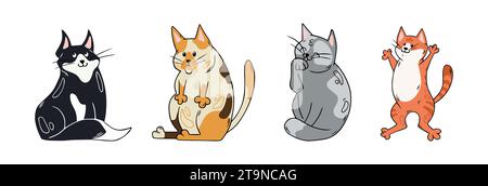 Ensemble de chats drôles mignons. Animaux de compagnie dessinés à la main. Illustrations vectorielles isolées sur fond blanc. Illustration de Vecteur