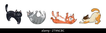 Ensemble de chats drôles mignons. Animaux de compagnie dessinés à la main. Illustrations vectorielles isolées sur fond blanc. Illustration de Vecteur