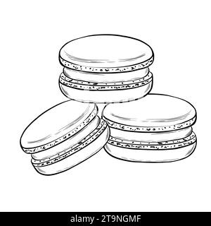 Macarons décorés dans un style graphique. Impression universelle pour vos notes culinaires, recettes, cartes, livre de cuisine, textile. Illustration vectorielle. Dessiné à la main en A. Illustration de Vecteur