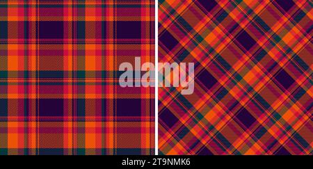 Fond sans couture de motif de tissu tartan à carreaux avec un textile vecteur de texture à carreaux dans les couleurs d'halloween. Illustration de Vecteur