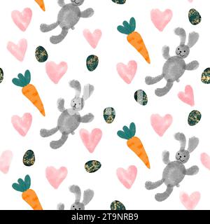 Aquarelle animaux de Pâques motif sans couture carotte et lapin pour le papier d'emballage et les tissus et le linge de maison et les vêtements d'enfants imprimer et emballage festif an Banque D'Images