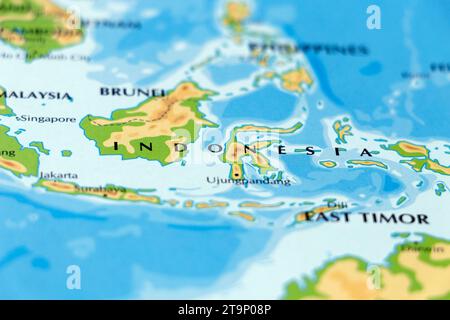 carte du monde du pays asiatique indonésie en gros plan Banque D'Images