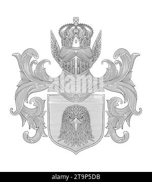 Blason de famille, gravure vintage dessin style illustration vectorielle Illustration de Vecteur