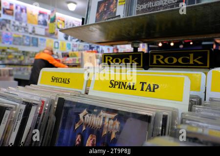 Le label Spinal Tap de la boutique Amoeba Music utilise la section CD pour le genre de musique rock ; San Francisco, Californie. Banque D'Images