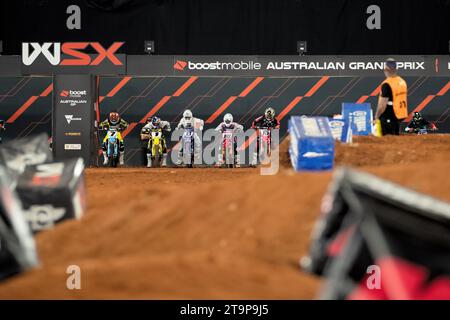 Melbourne, Australie, 25 novembre 2023. Les vélos WSX attendent à la porte pendant le Grand Prix d'Australie WSX au Marvel Stadium le 25 novembre 2023 à Melbourne, en Australie. Crédit : Dave Hewison/Alamy Live News Banque D'Images