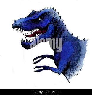 Dinosaure Tyrannosaurus Rex. Croquis à l'encre et à l'aquarelle dessinés à la main Banque D'Images