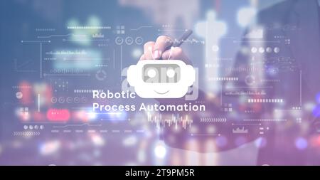 RPA Robotic Process Automation innovation. technologie d'affaires internet et concept de réseautage. Banque D'Images