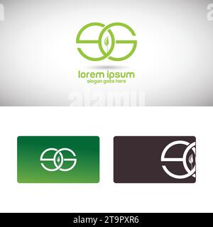 Lettres G G icône de logo commun avec modèle de vecteur de carte de visite, lettre double G avec modèle de logo de symbole de feuille Illustration de Vecteur