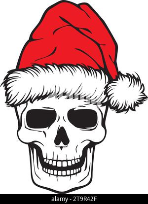 Crâne humain de Noël avec chapeau de Père Noël Illustration de Vecteur