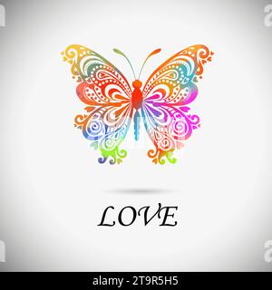 Beaux papillons abstraits colorés. dessin à la main. Pas ai, papillon arc-en-ciel avec des coeurs. Sstklove. Bonne Saint Valentin. Illustration vectorielle Illustration de Vecteur