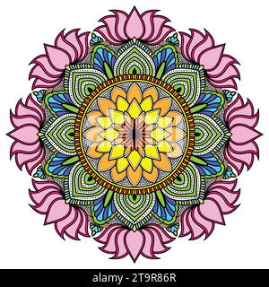 motif floral mandala pour la décoration, spiritualité, décor traditionnel, livre de coloriage, élément lotus, illustration vectorielle. Illustration de Vecteur