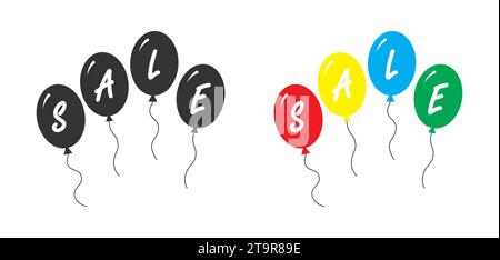 Vente ballon concept de remise. Icônes de bulles avec lettrage. Illustration vectorielle plate Illustration de Vecteur