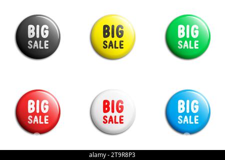 Ensemble de boutons brillants ou badges avec l'inscription : grosse vente. Illustration vectorielle plate. Illustration de Vecteur
