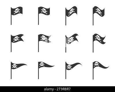 Ensemble d'icônes Jolly Roger. Jeu d'icônes de drapeau pirate. Illustration vectorielle plate. Illustration de Vecteur