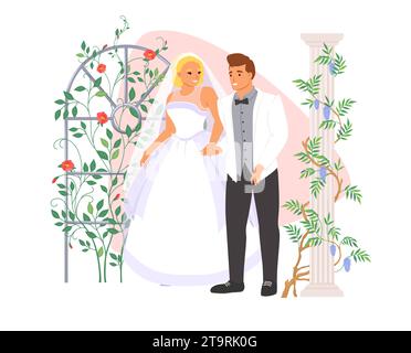 Marié et mariée portant une robe de cérémonie et une illustration vectorielle de costume Illustration de Vecteur
