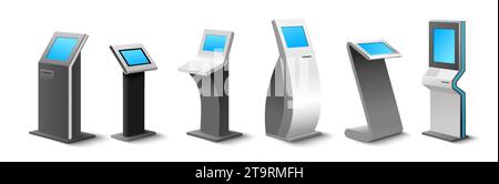 Kiosque libre-service différent pour commander et payer en ligne maquette réaliste Illustration de Vecteur