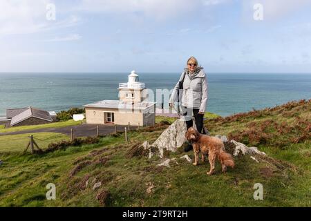 Phare de Bull point Mortehoe, North Devon, Royaume-Uni, Angleterre, phare de Bull point, Mortehoe, phare, phares, Devon, côte du Devon, Banque D'Images