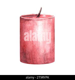 Bougies de cire rouge éteintes à l'aquarelle avec arôme de bougie, spa, bougie relaxante. Illustration dessinée à la main. Clipart aux chandelles pour carte, intérieurs Banque D'Images