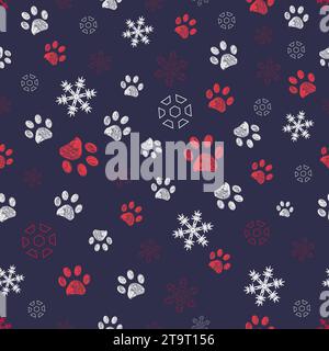 Paw imprime avec PAW imprime un motif sans couture avec fond bleu marine Illustration de Vecteur