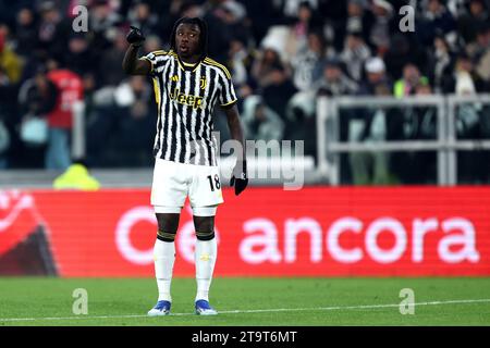 Torino, Italie. 26 novembre 2023. Moise Kean de Juventus FC fait des gestes lors du match de football Serie A entre Juventus FC et FC Internazionale au stade Allianz le 26 novembre 2023 à Turin, Italie . Crédit : Marco Canoniero/Alamy Live News Banque D'Images