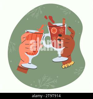 Joyeuses encouragements. Deux filles célébrant les vacances d'hiver Illustration de Vecteur
