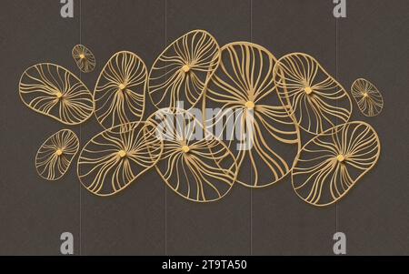 illustration 3d, motifs floraux ovales beiges sur fond de tissu brun Banque D'Images